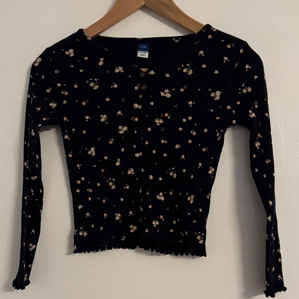 Old Navy Black Floral Long Sleeve Blouse